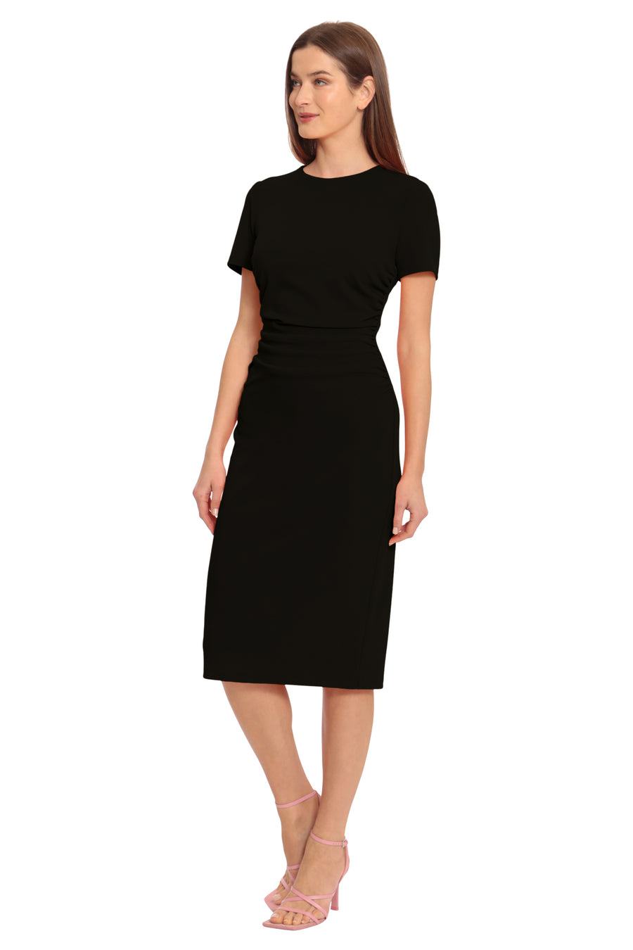 SHORT SLEEVE RUCHED MIDI DRESS DEEP PEACOCK BLUE / Standard / 8 SHORT SLEEVE RUCHED MIDI DRESS DEEP PEACOCK BLUE / Standard / 8