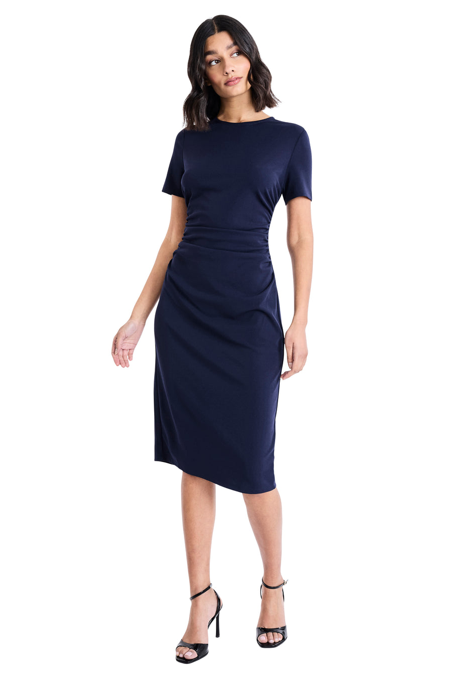 SHORT SLEEVE RUCHED MIDI DRESS Maggy London SHORT SLEEVE RUCHED MIDI DRESS Maggy London