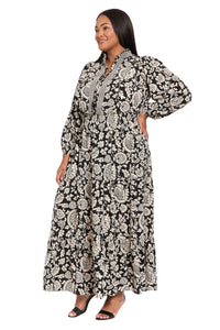 Consuela Long Sleeve Maxi in Pinecone Scroll