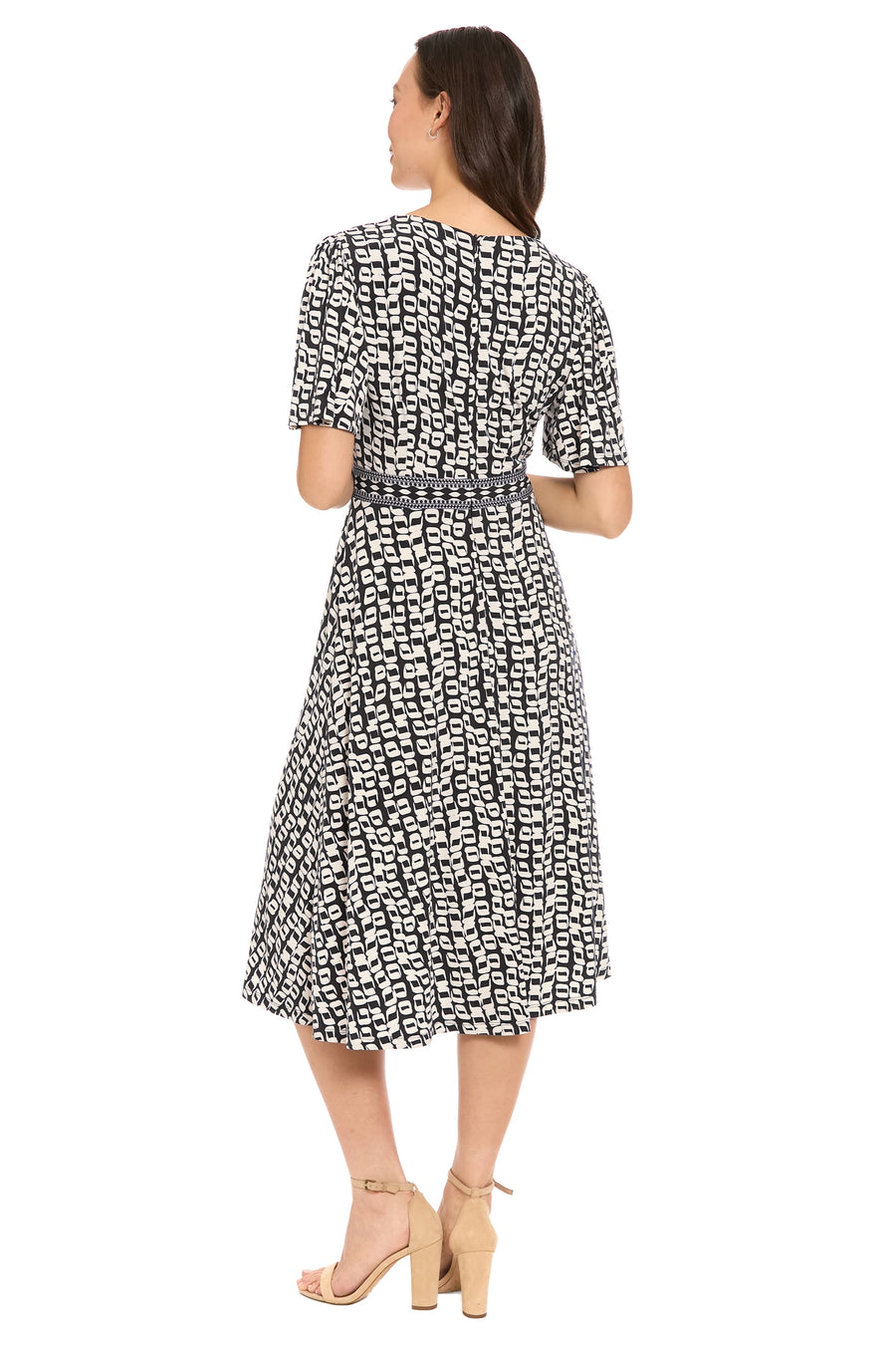 London Times Women's Framed V-Neck Flutter-Sleeve Flare Dress - Black/Ivory - Size L London Times Women's Framed V-Neck Flutter-Sleeve Flare Dress - Black/Ivory - Size L
