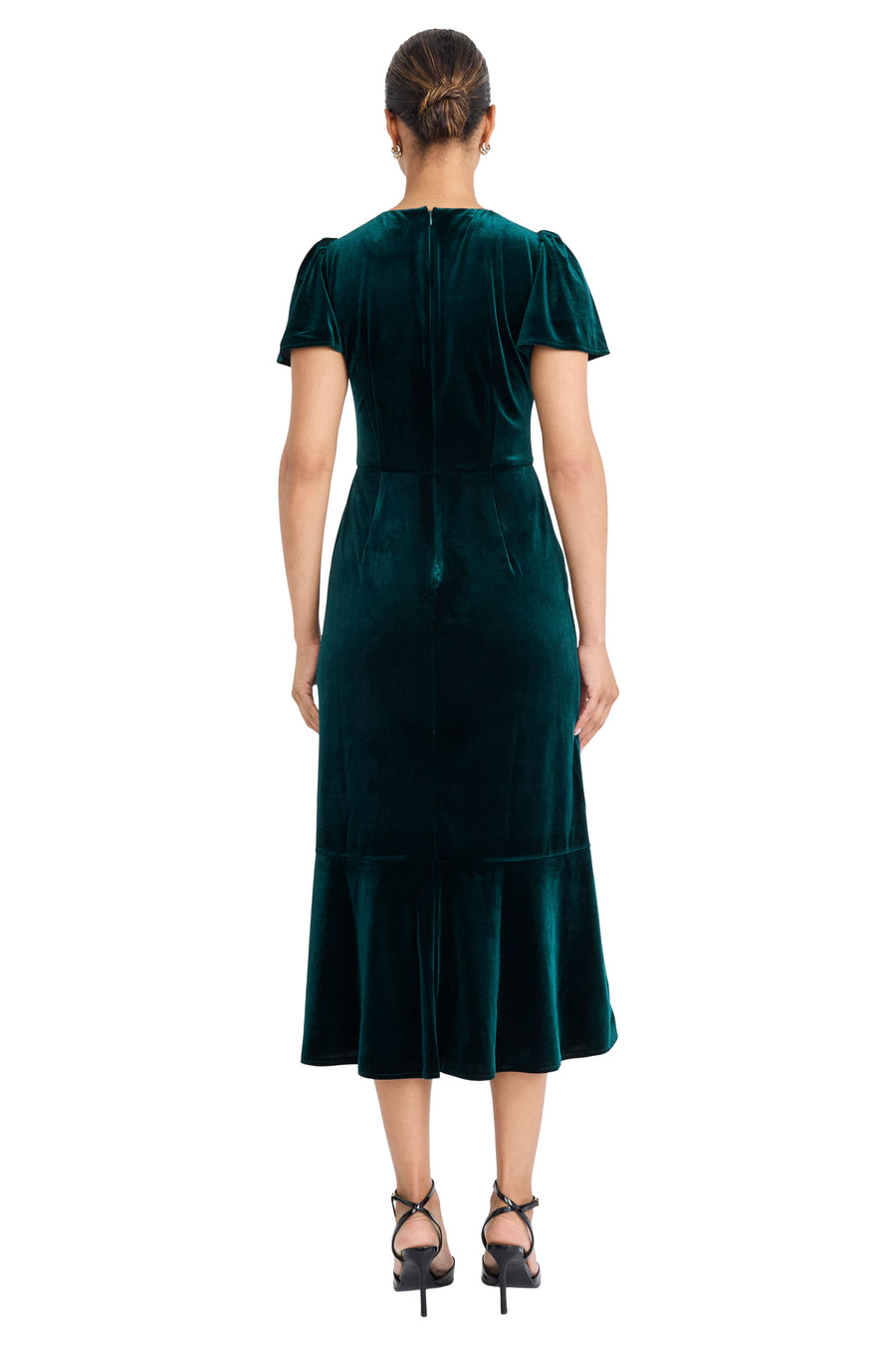 Caprice Velvet Flutter Sleeve Midi Dress