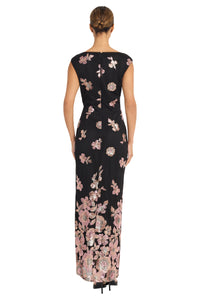 Lucie Boat Neck Front Slit Sequin Gown