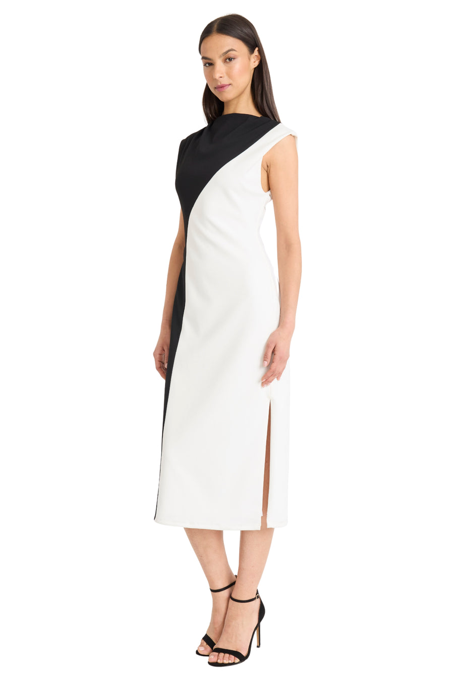 Julieta Colorblock Midi Sheath A-Line Cap Sleeve Dress | Donna Morgan Black / Standard / 6 Julieta Colorblock Midi Sheath A-Line Cap Sleeve Dress | Donna Morgan Black / Standard / 6