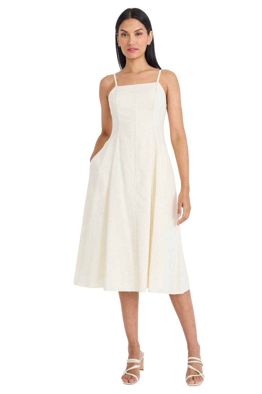 Keri Spaghetti Strap Midi in Linen A-Line Dress | Maggy London WINTER White / Standard / 18 Keri Spaghetti Strap Midi in Linen A-Line Dress | Maggy London WINTER White / Standard / 18
