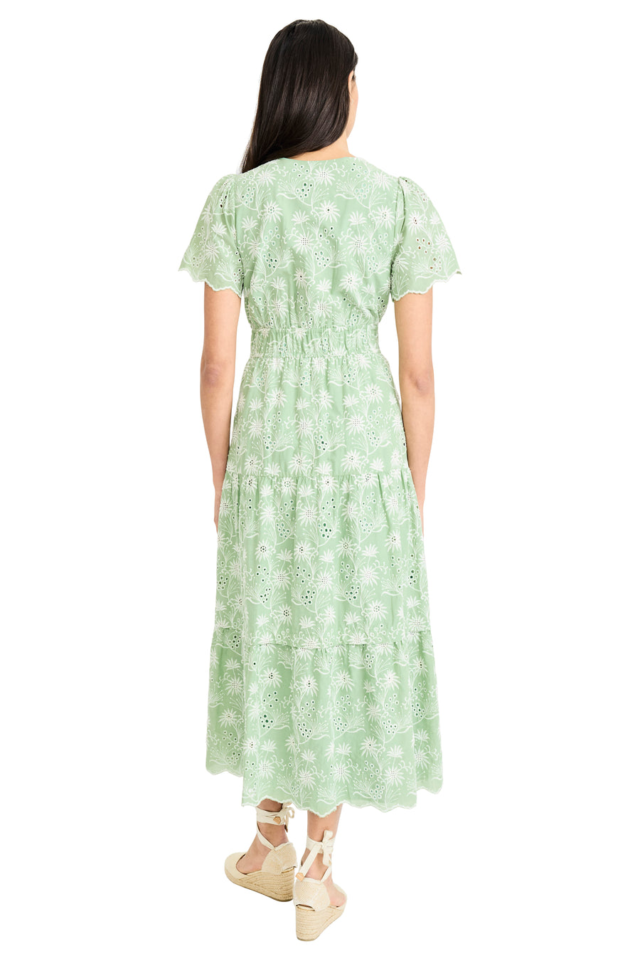 Kyra Cotton Embroidered Flutter Sleeve Midi Dress