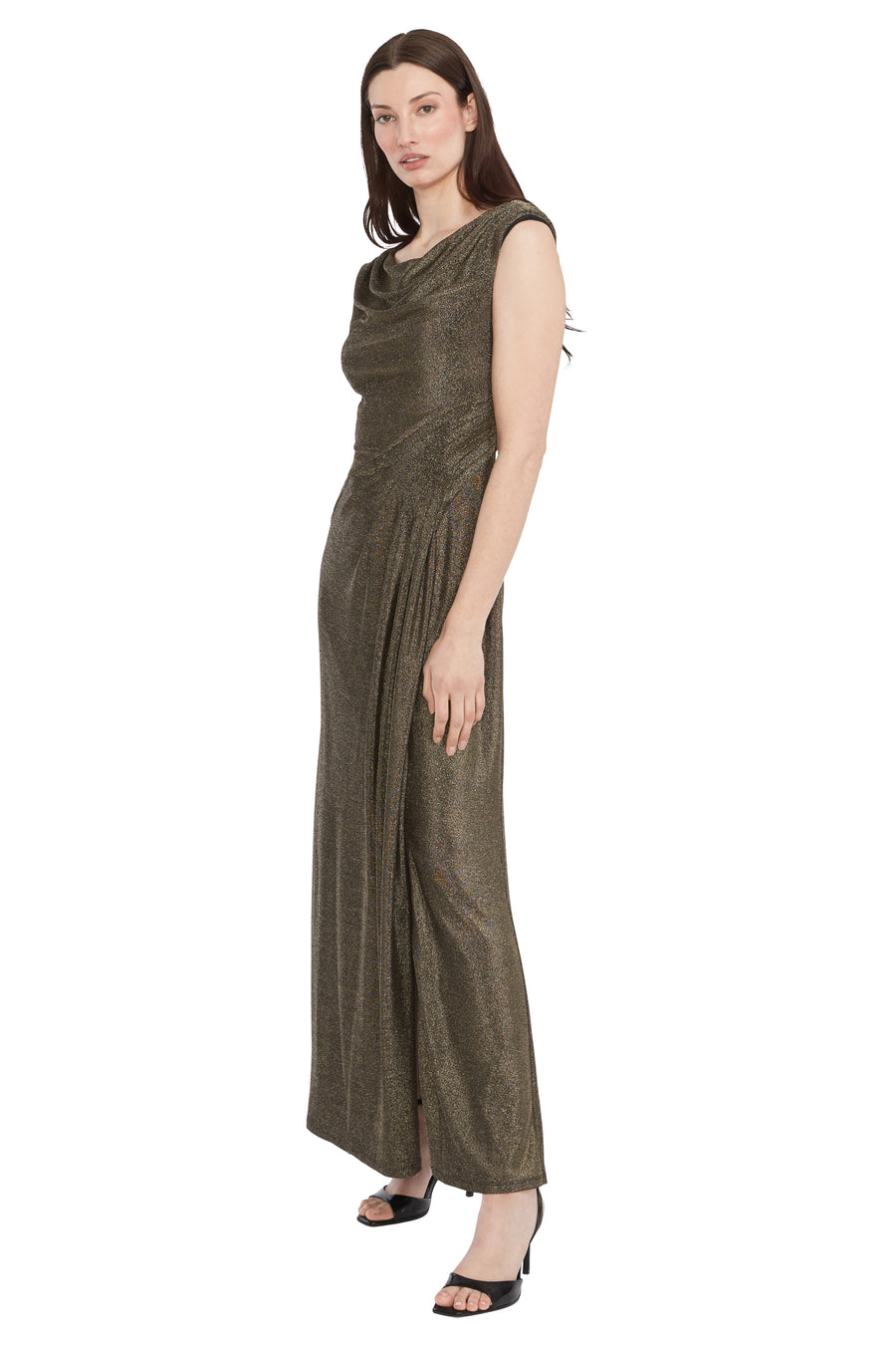 Shannan Metallic Knit Cowl Neck Gown