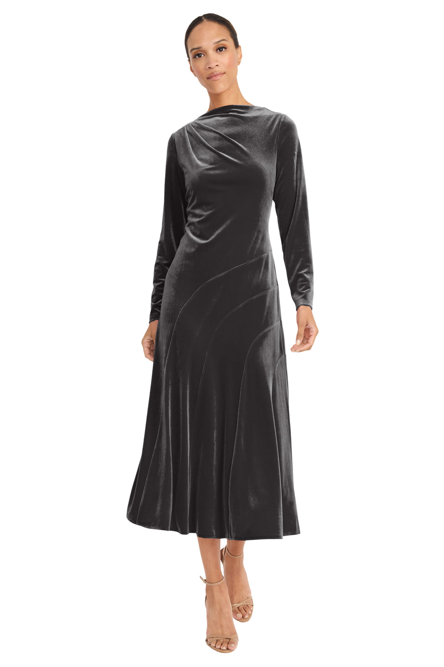 Arina Velvet Empire Midi Dress A-Line Long Sleeve | Maggy London Arina Velvet Empire Midi Dress A-Line Long Sleeve | Maggy London