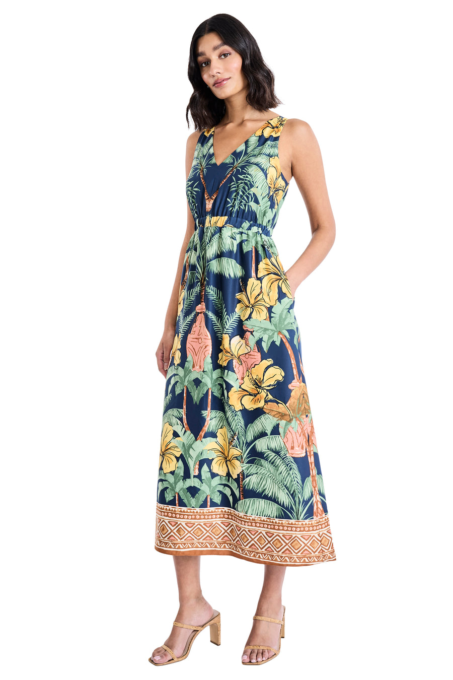 Edna Midi Fit & Flare Dress in Tropical Palm | Maggy London TITAN/BANANA CREAM / Standard / 18 Edna Midi Fit & Flare Dress in Tropical Palm | Maggy London TITAN/BANANA CREAM / Standard / 18