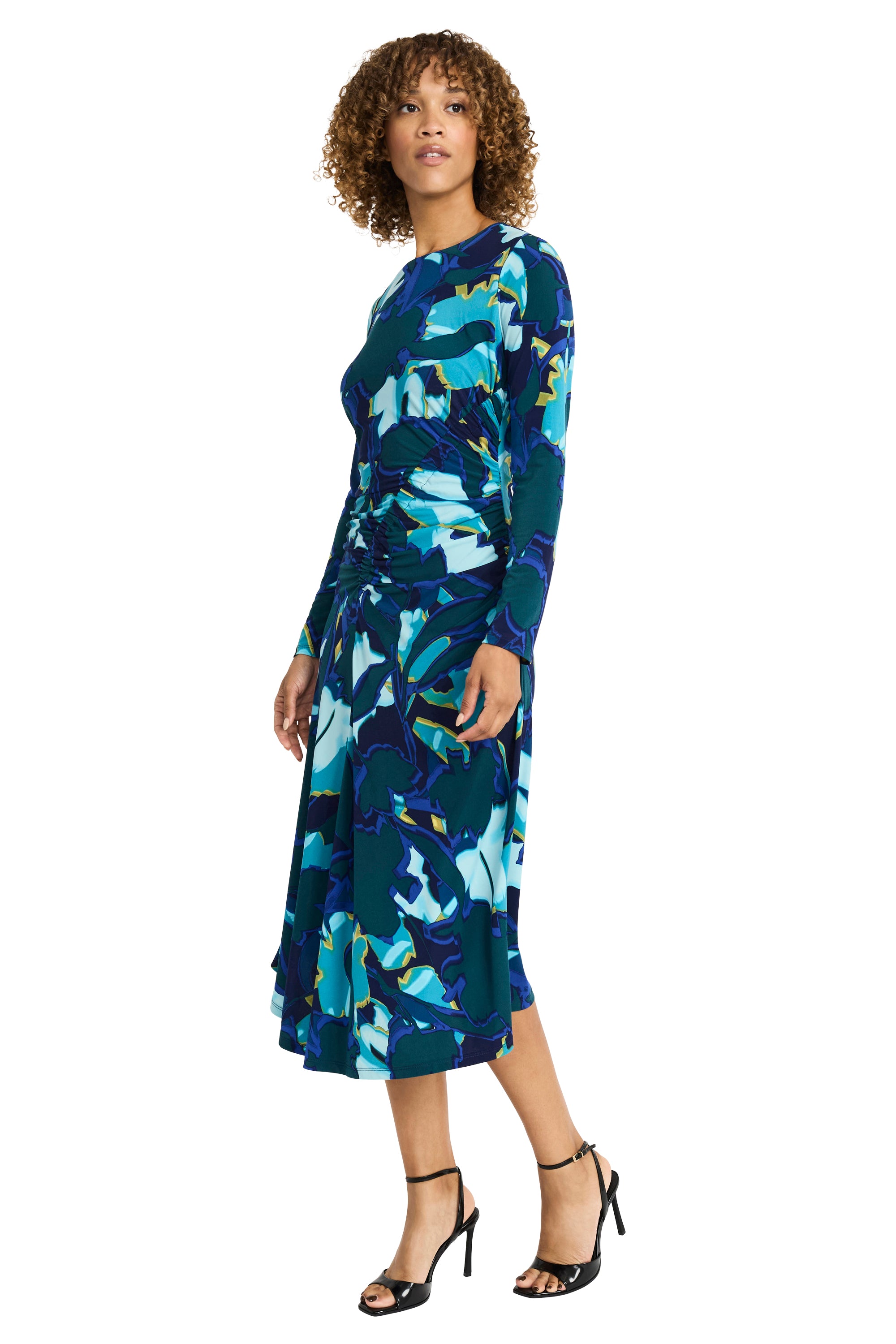 Maggy London Women's Printed Gathered Midi Dress - NAVY/TEAL