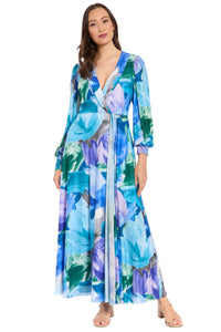 Ruth Long Bishop Sleeve Maxi in Watercolor Abstract