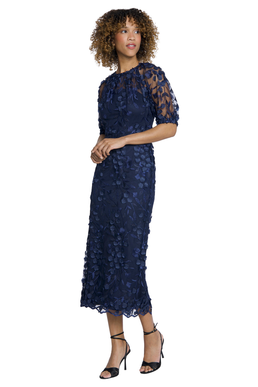 Marigold Dress Textured 3D Embroidered Midi