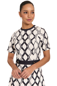 Enola Geometric Print Belted Midi Dress
