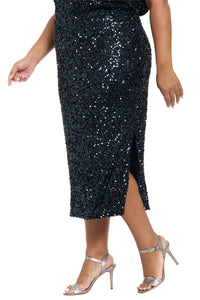 Houston Fitted Sequin Midi Skirt with High Slit