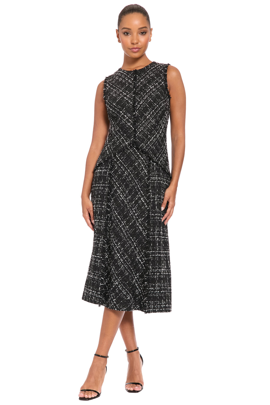 Laury Tweed Fringe-Trim Midi Dress