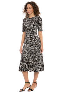 Ayanna Inset Waist Dress in Diagonal Bricks
