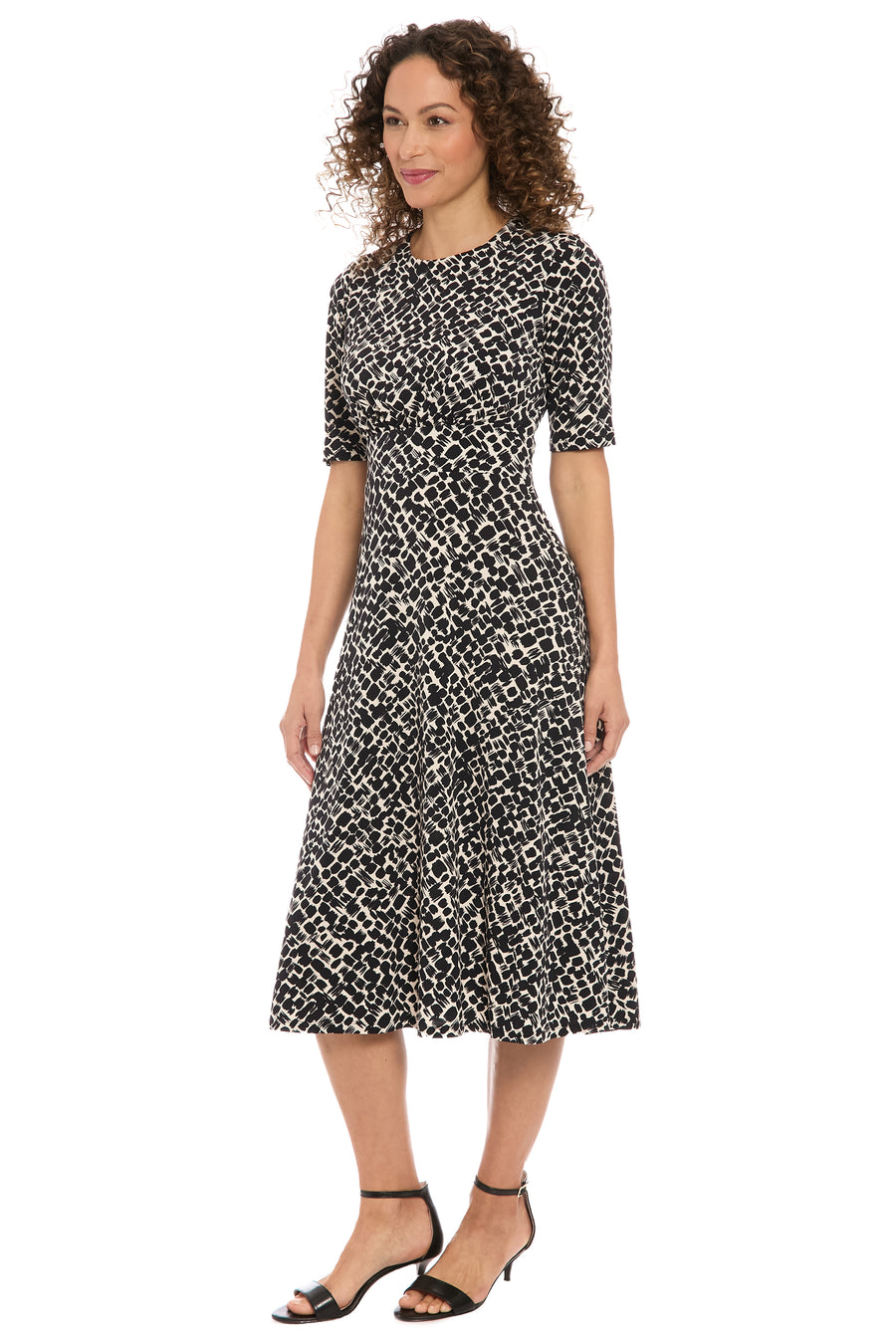 Ayanna Inset Waist Dress in Diagonal Bricks