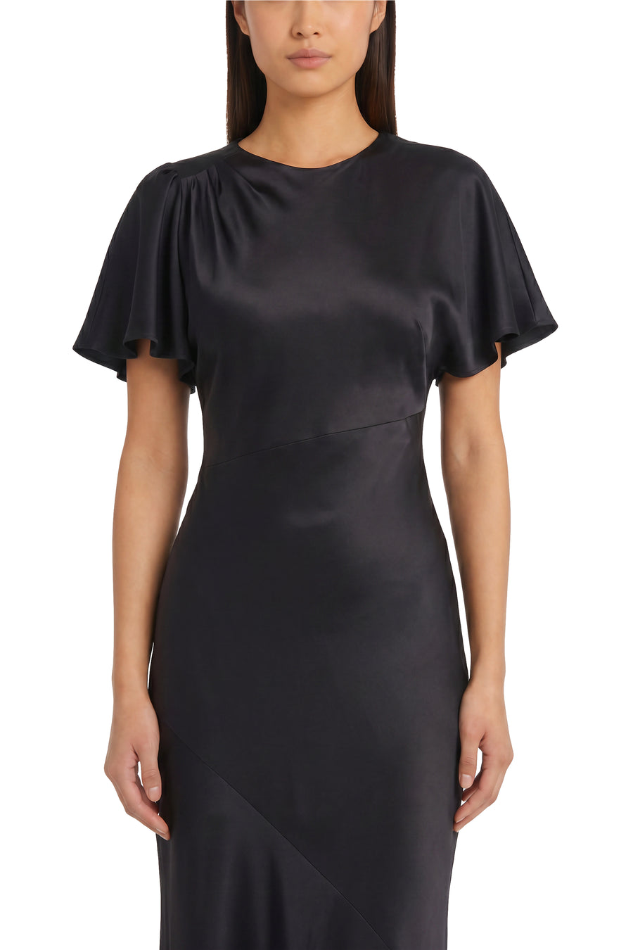 Freyda Satin Flutter Sleeve Maxi Dress