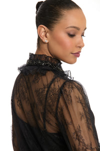 Monty Sheer Top Embellished Lace Ruffle