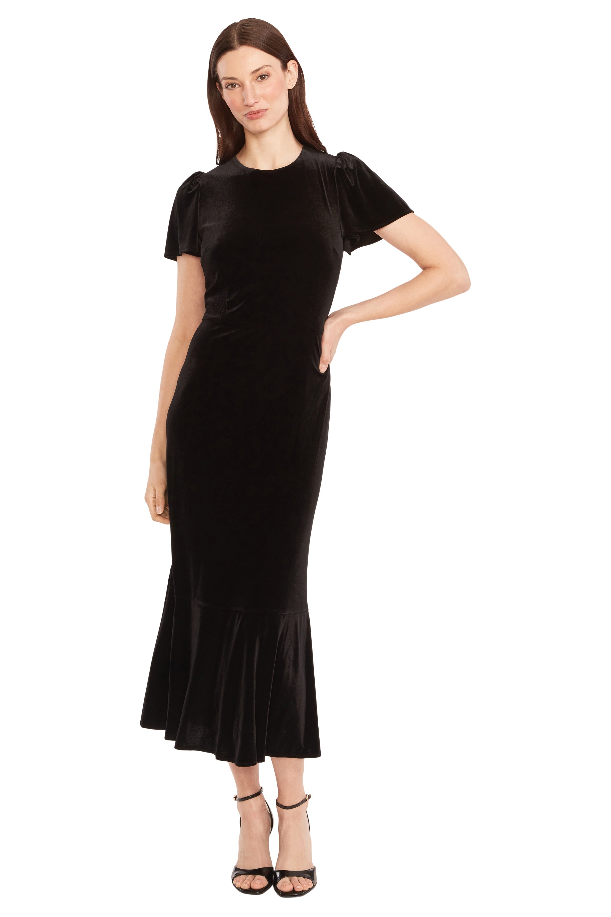Caprice Velvet Flutter Sleeve Midi Dress