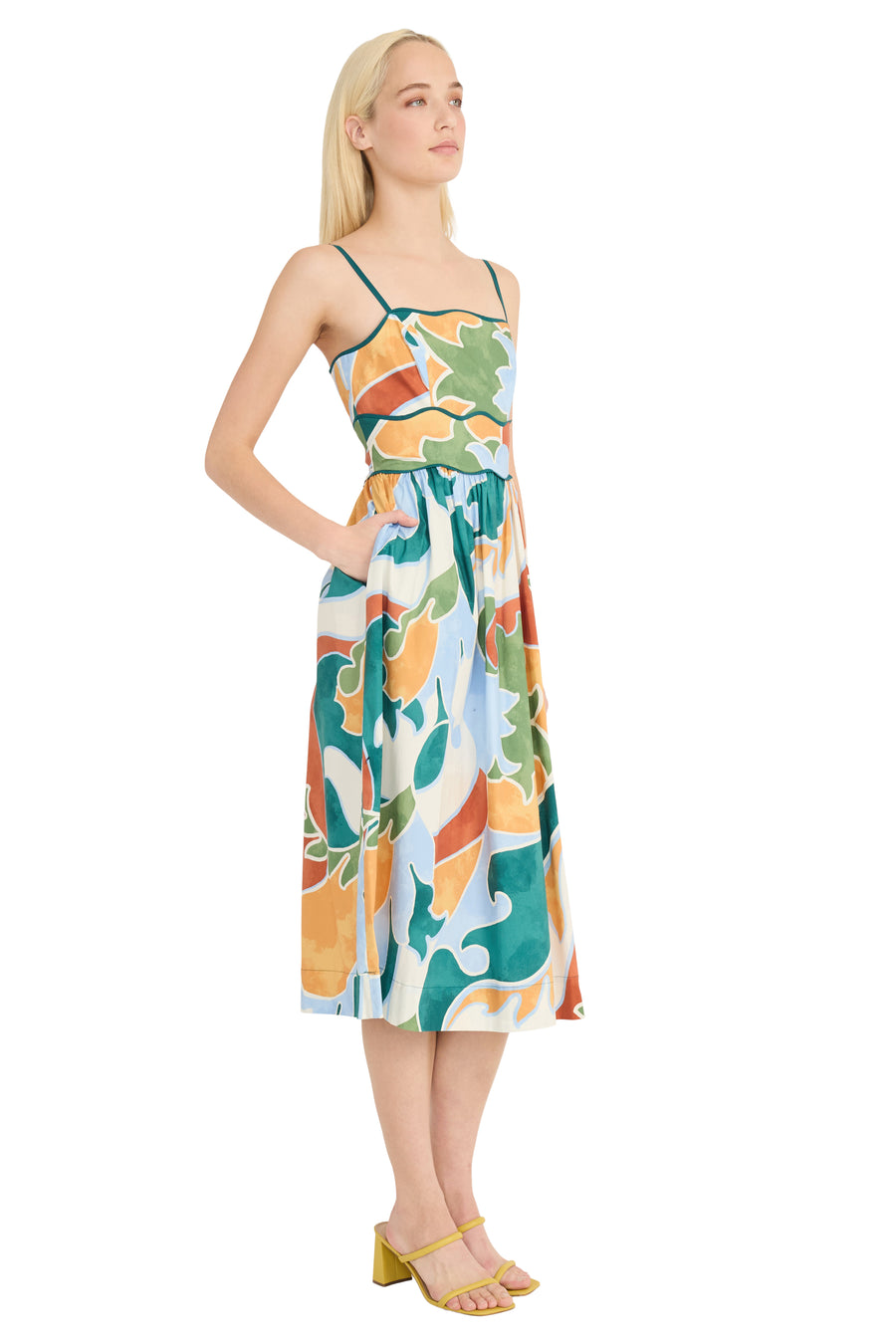 Donna Morgan Women's Cotton Printed Midi Dress - Blue/Green - Size 16 Donna Morgan Women's Cotton Printed Midi Dress - Blue/Green - Size 16