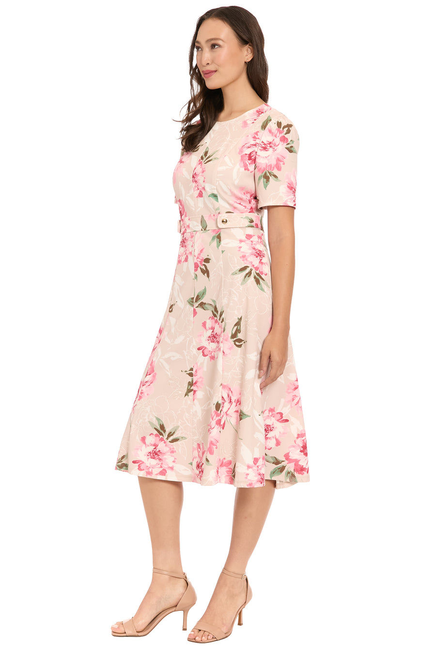 Quill Side Tab Fit & Flare in Outlined Roses