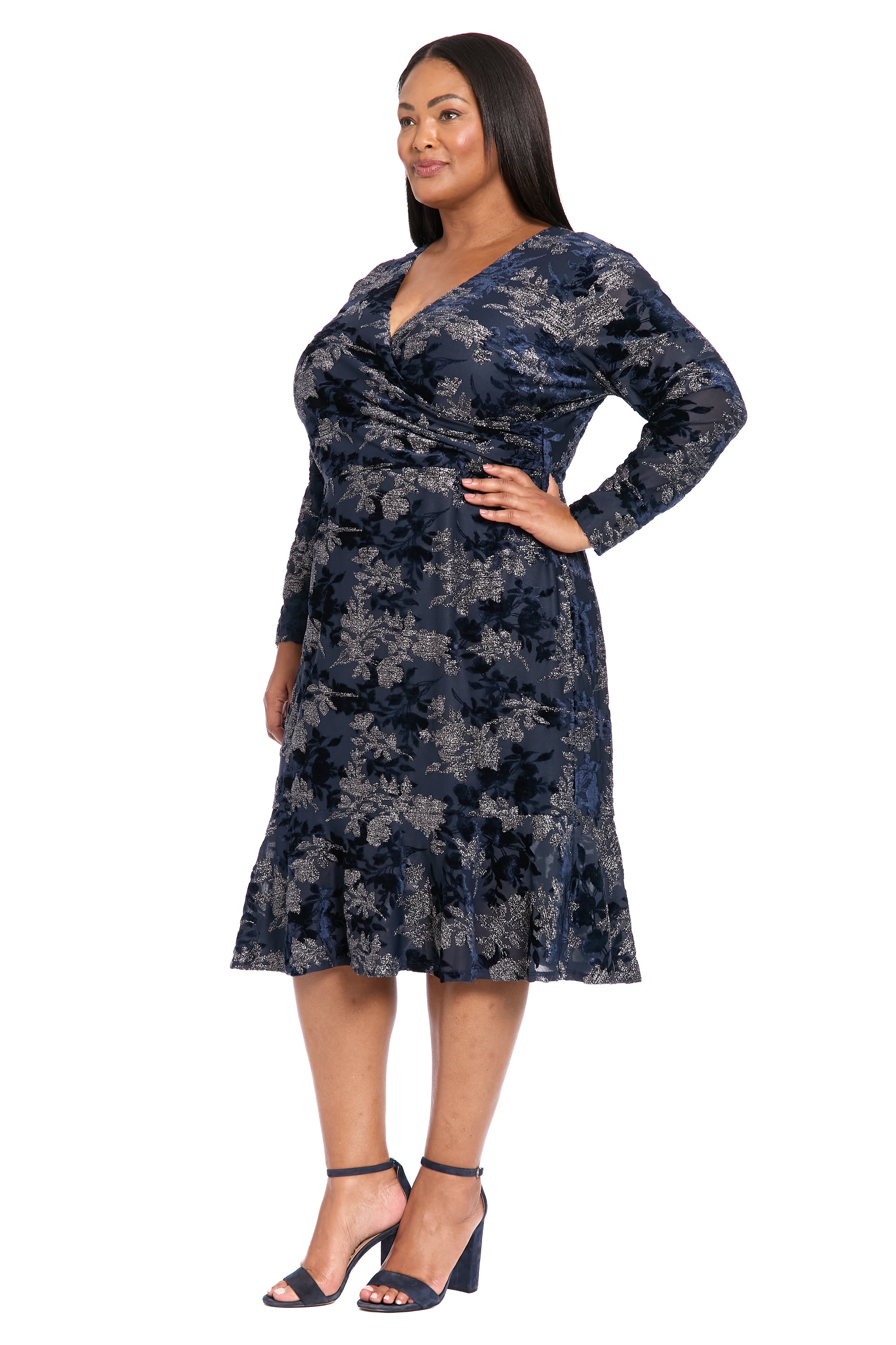 Marlise Shimmering Velvet Faux Wrap Dress A-Line | London Times