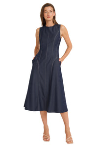 Greta Denim Midi A-Line with Topstitching