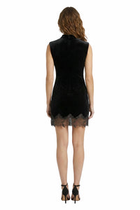 Kai Velvet Lace-Trim Mini Dress