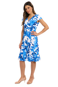 Anne Cap Sleeve Flounce Hem Dress in Floral Palm - FINAL SALE