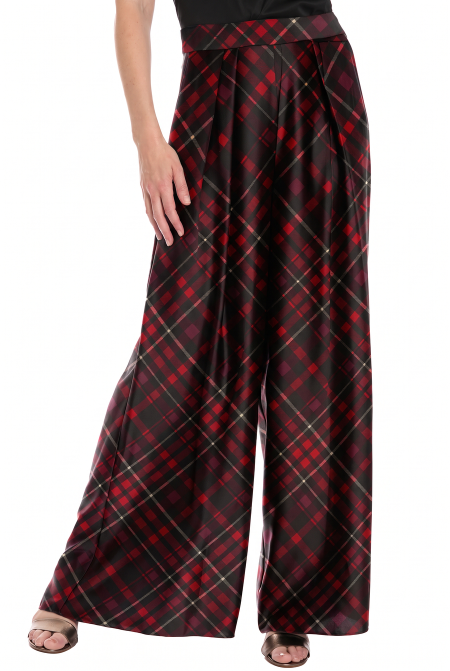 Astor Pleated Wide Leg Pant in Royal Tartan