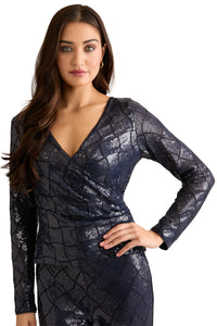 Rosaline Long Sleeve Diamond Sequin Blouse Top