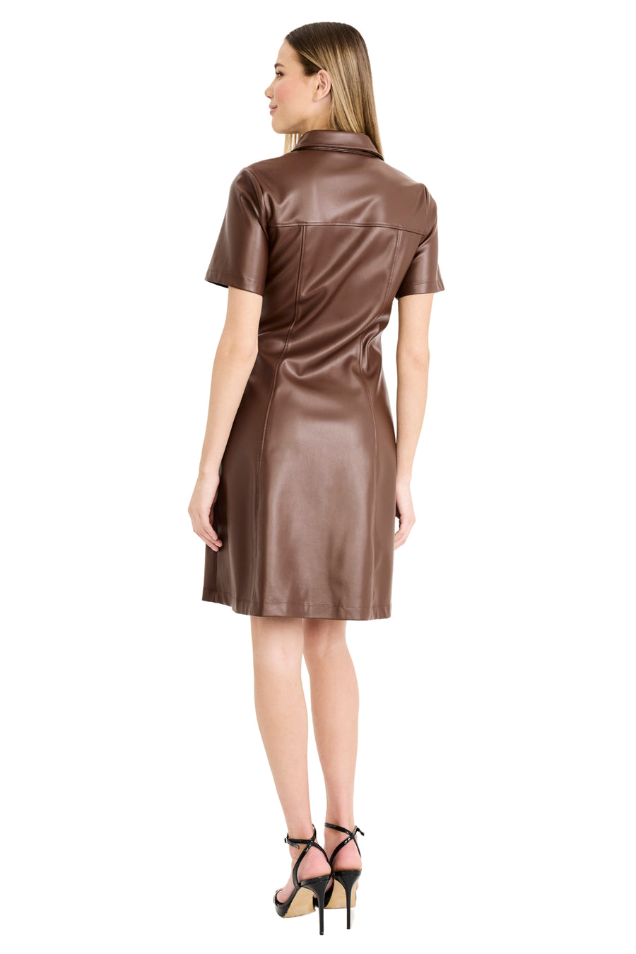 Imara Faux Leather Collar Topstitched Dress