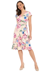 Anne Cap Sleeve Flounce Hem Dress in Floral Perfection