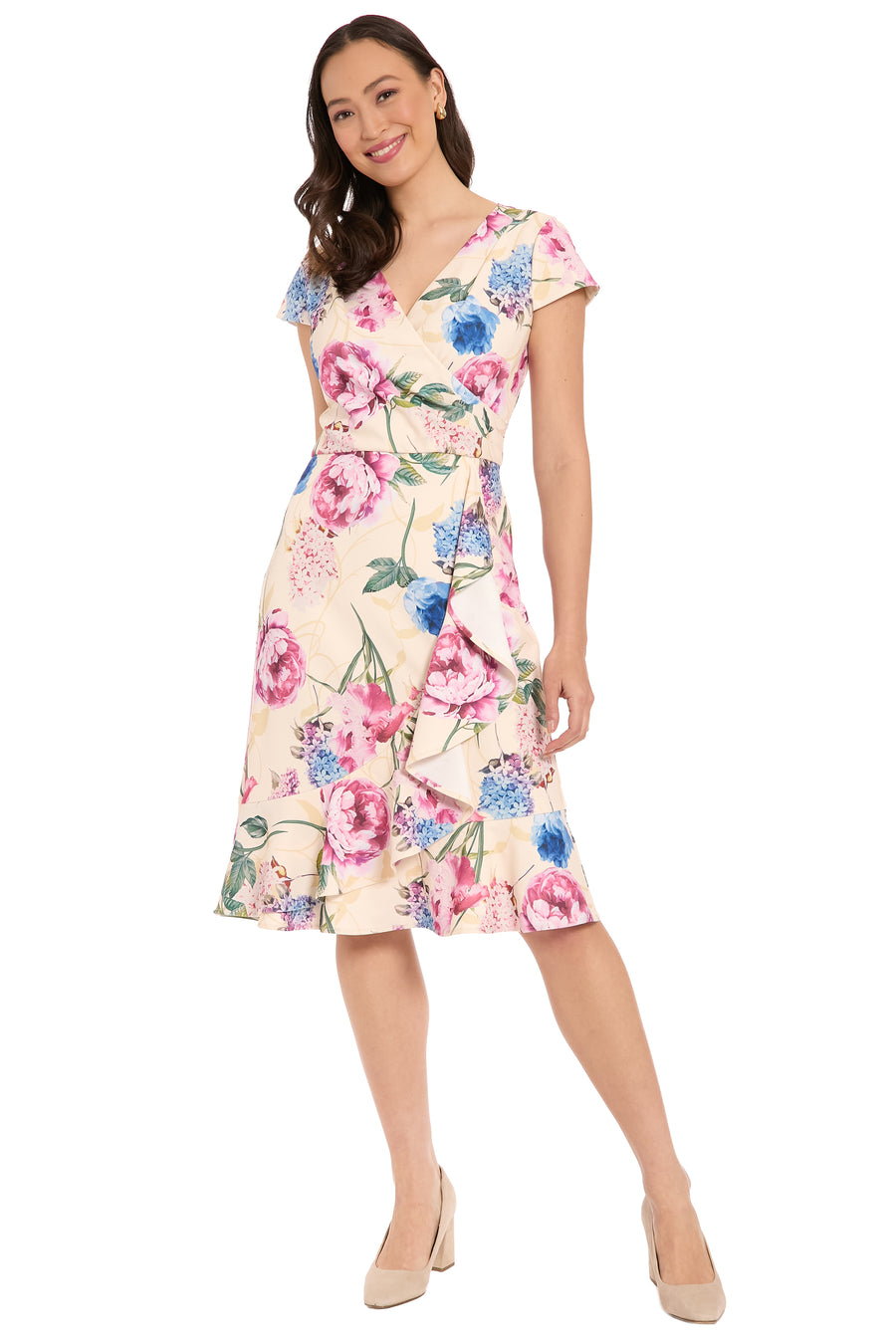 Anne Cap Sleeve Flounce Hem Dress in Floral Perfection