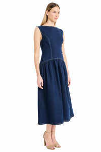 Melinda Denim Drop Waist Midi