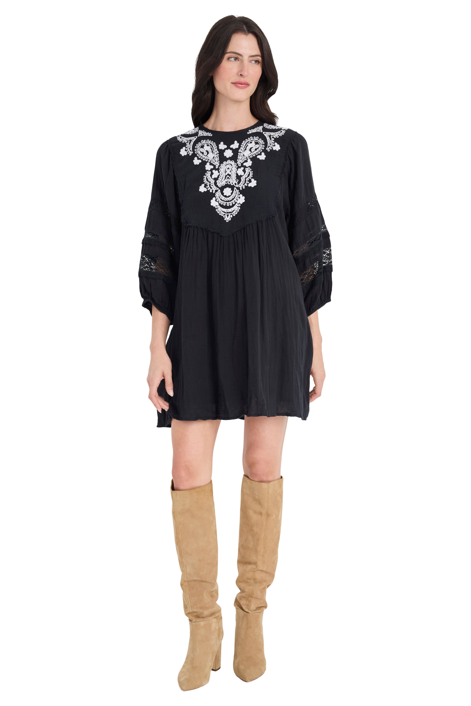Michael Tunic Dress with Embroidered Yoke