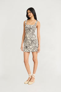 Calvin Linen Mini Sheath Dress in Coiled Art