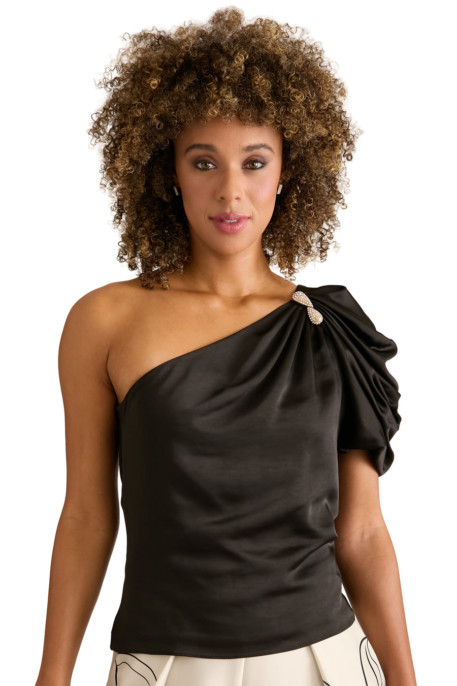 Ellis One Shoulder Puff Pleat Blouse