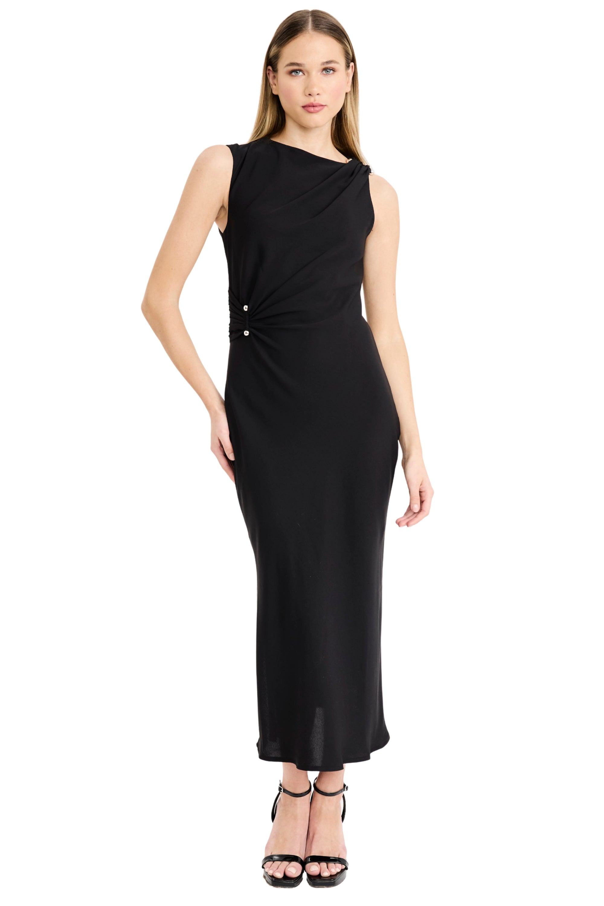 sleeveless draped front asymmetric hem dress donna morgan for maggy New Arrivals – London this women’s one SPRING PREVIEW 2025 Simple A-Line Midi Dress Size:SM