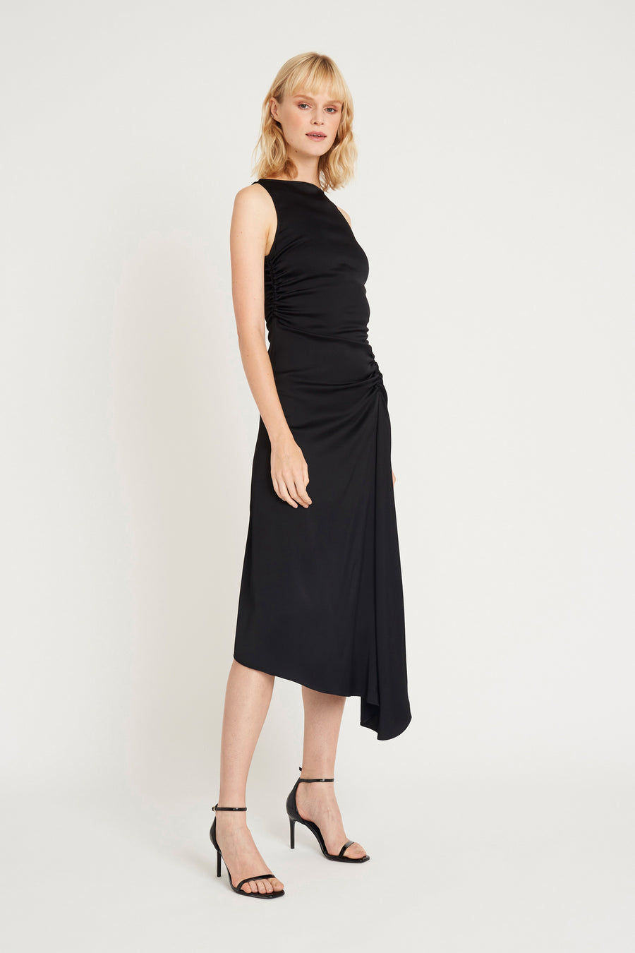 Luxely Women's Ruched Asymmetrical Midi Dress - Tea - Size 6 Luxely Women's Ruched Asymmetrical Midi Dress - Tea - Size 6