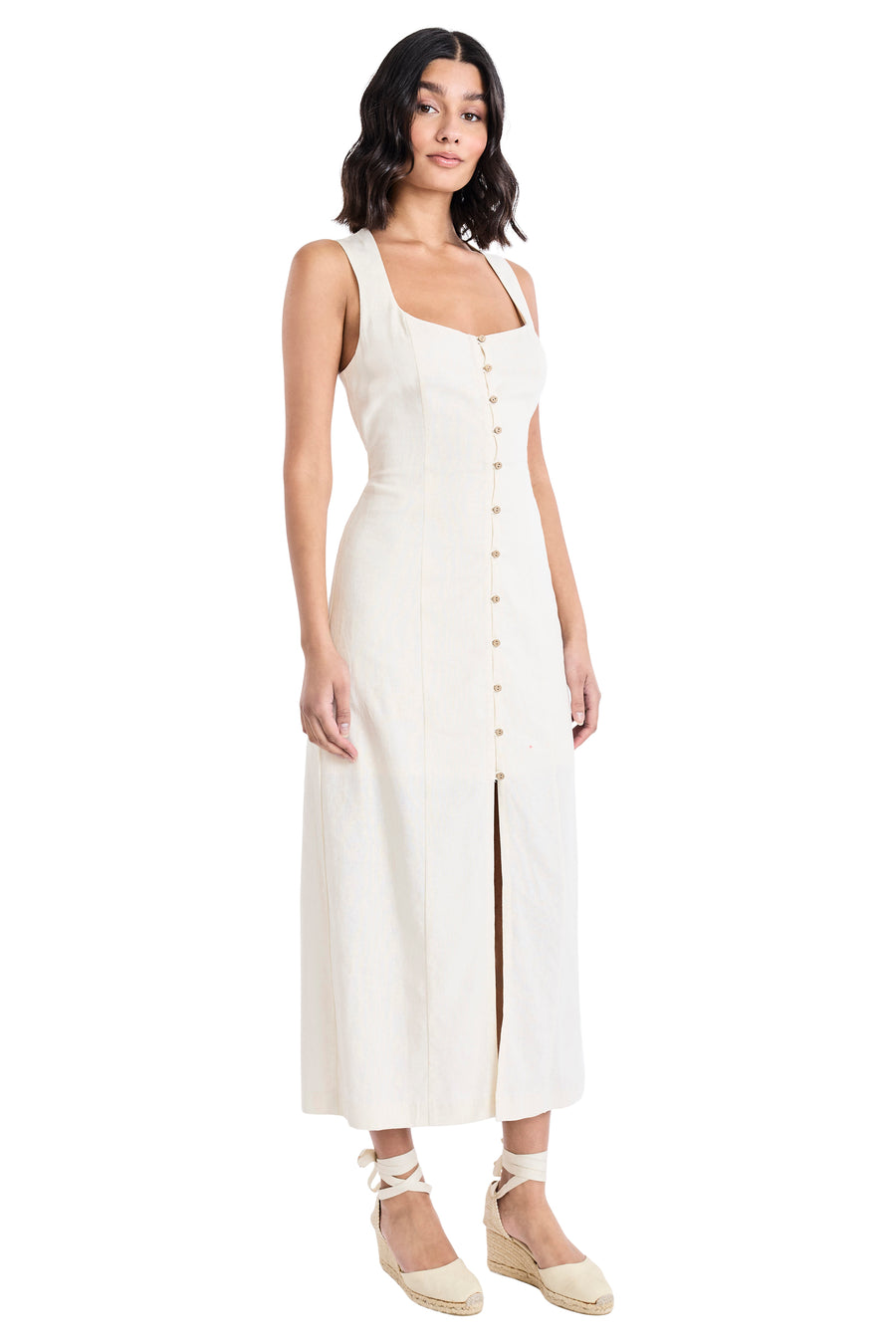 Justin Linen Scoop Neck Button Front Dress