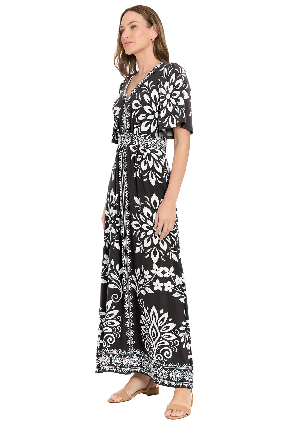 McKay Flutter Sleeve Maxi in Floral Medallion