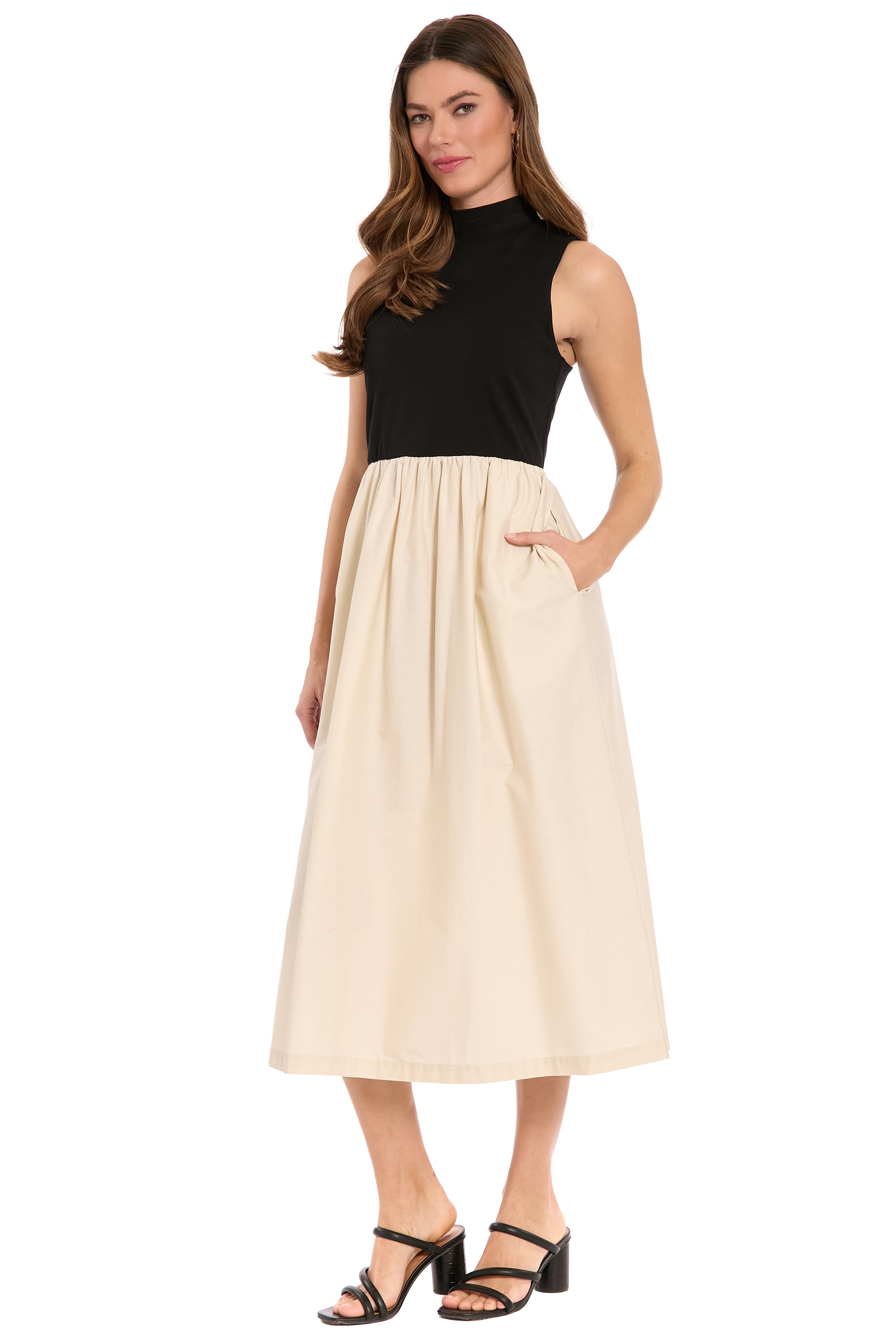 knee length dresses for ladies Nicola Knit Twofer Midi A-Line Sleeveless Dress main image 1