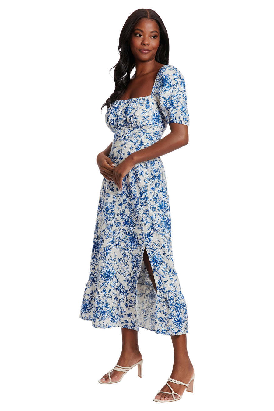 Puff Sleeve Square Neck Empire Smocked Back Midi Dress Maggy London Puff Sleeve Square Neck Empire Smocked Back Midi Dress Maggy London