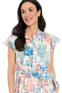 Adelina Flutter Sleeve Belted Tiered Midi Dress
