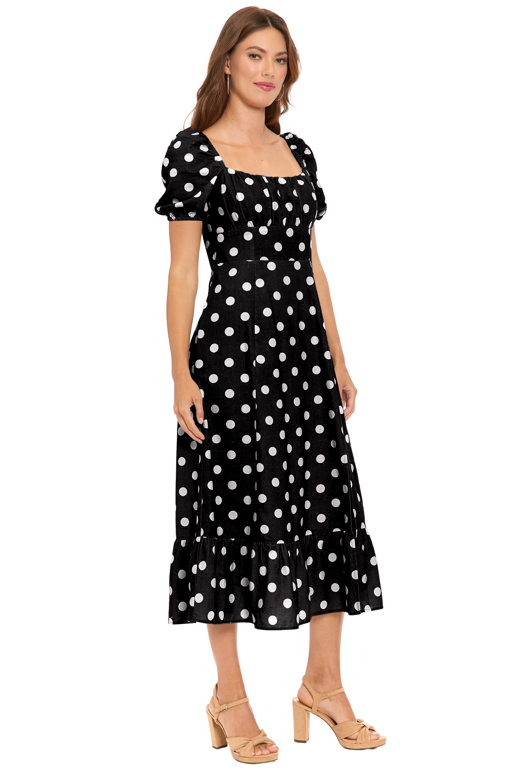 Kristin Puff Sleeve Midi in Quarter Dots A-Line | London Times