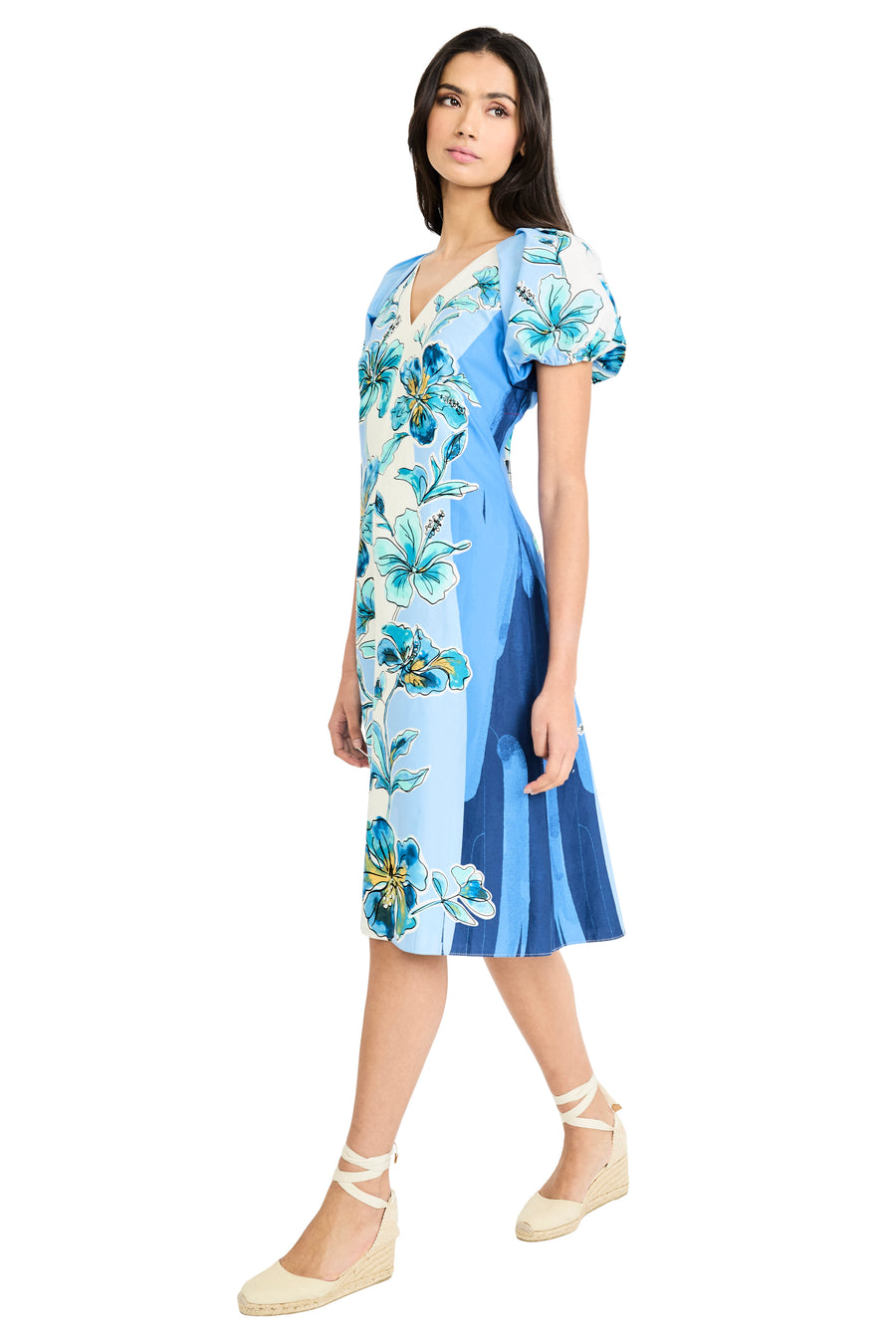 Mariel Puff Sleeve Cotton Midi in Bayside Blooming