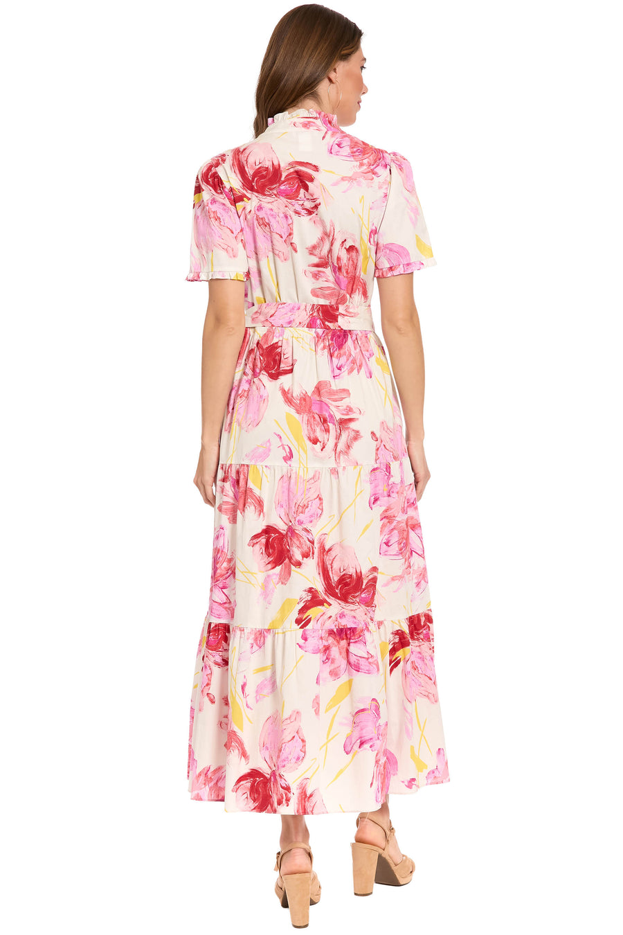Amilia Flutter Sleeve Belted Tiered Maxi Dress