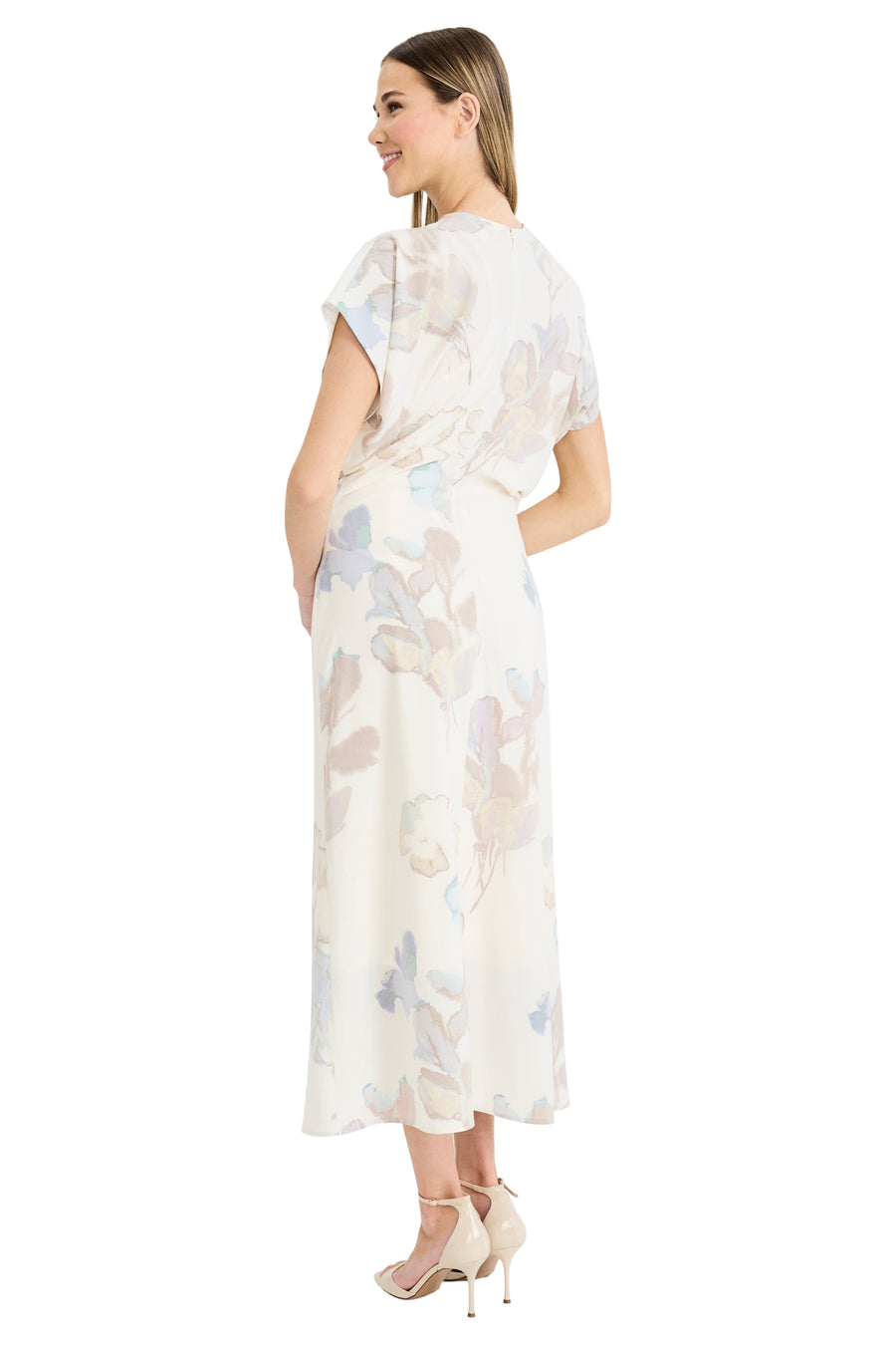 Theo Cap Sleeve Mock Neck Midi in Ghost Floral WHISPER WHITE/WARM SAND / Standard / 6 Theo Cap Sleeve Mock Neck Midi in Ghost Floral WHISPER WHITE/WARM SAND / Standard / 6