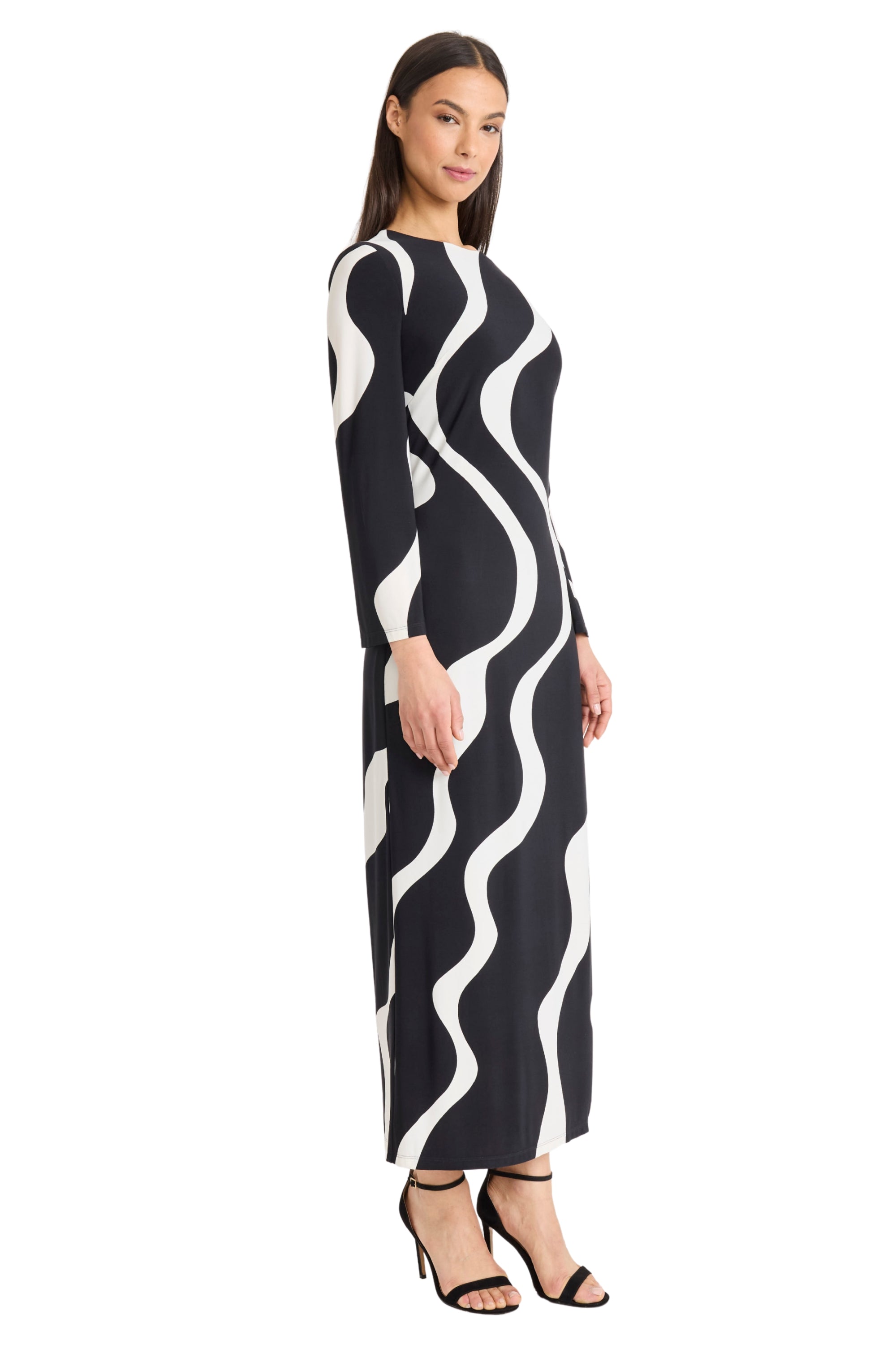 Aira Wave Print Boat Neck Maxi Dress